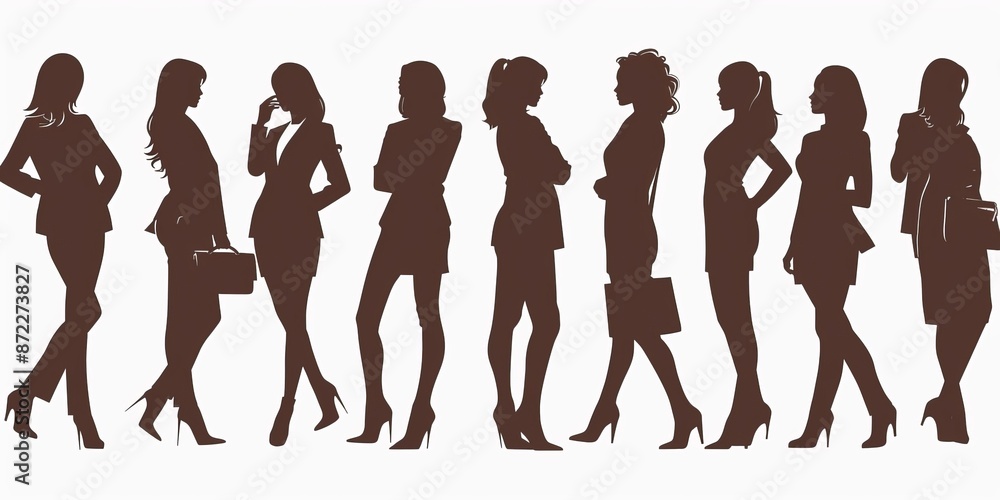 unrecognizable businesswoman silhouette in different poses on isolated white background unrecognizable businesswoman silhouette in different poses on isolated white background