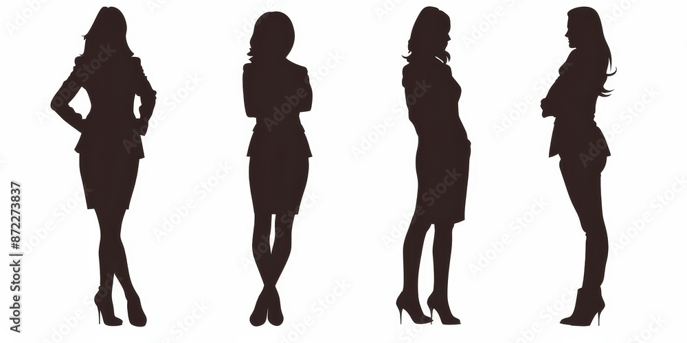 unrecognizable businesswoman silhouette in different poses on isolated white background unrecognizable businesswoman silhouette in different poses on isolated white background