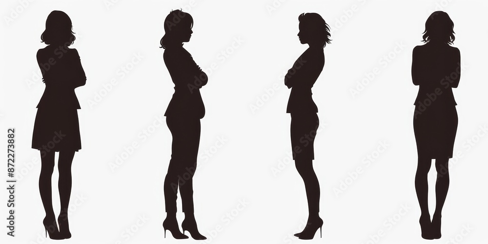 unrecognizable businesswoman silhouette in different poses on isolated white background unrecognizable businesswoman silhouette in different poses on isolated white background