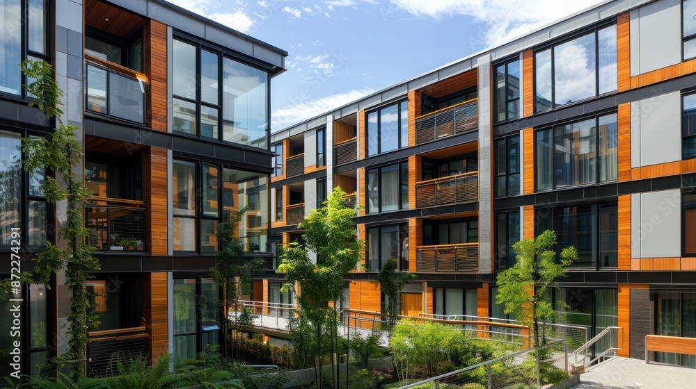 urban apartment complex with innovative energy-efficient windows that contribute to the building's green credentials and reduce the urban heat island effect urban apartment complex with innovative energy-efficient windows that contribute to the building's green credentials and reduce the urban heat island effect