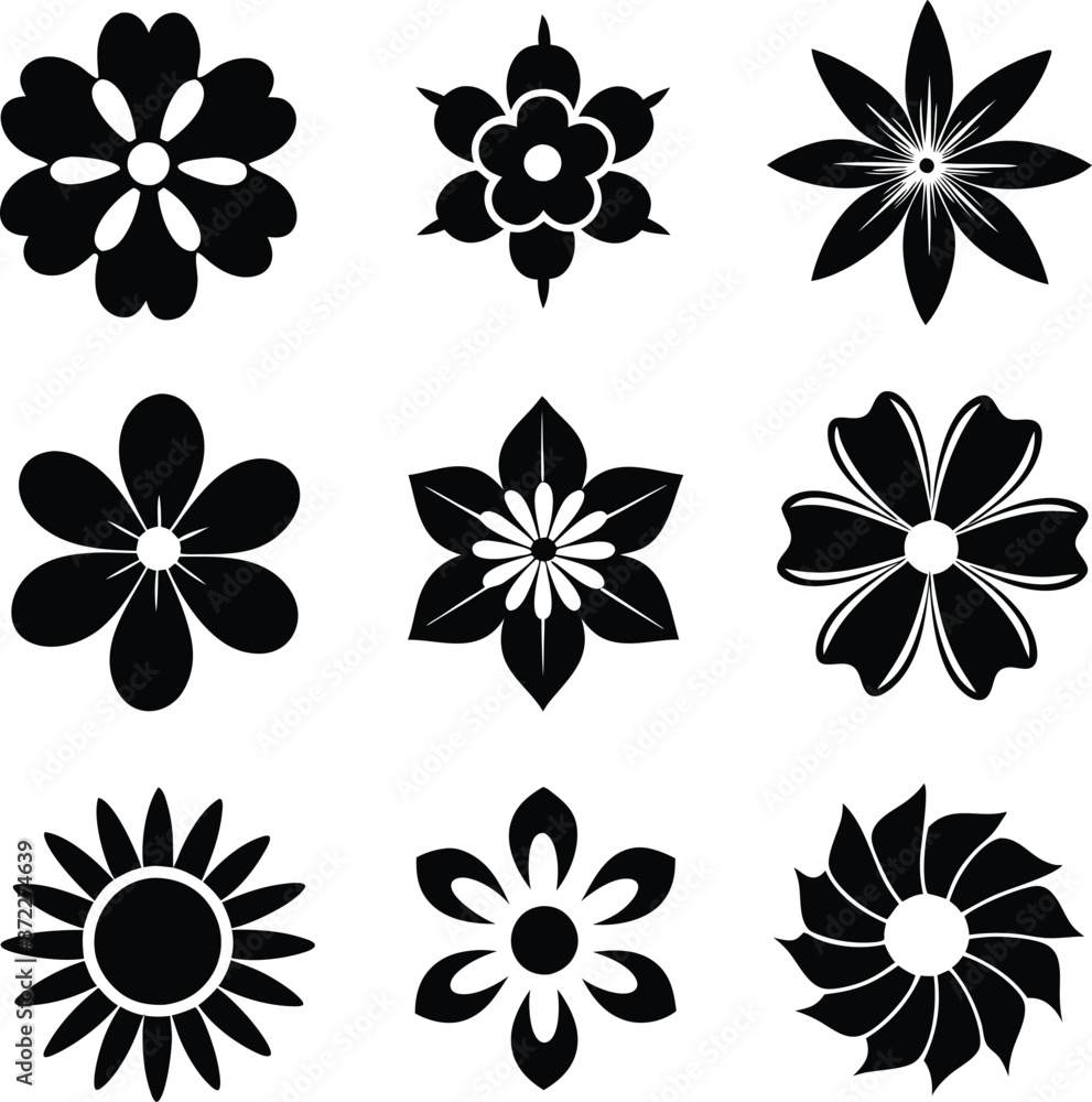 A Set of flower icon Silhouette Design with white Background A Set of flower icon Silhouette Design with white Background