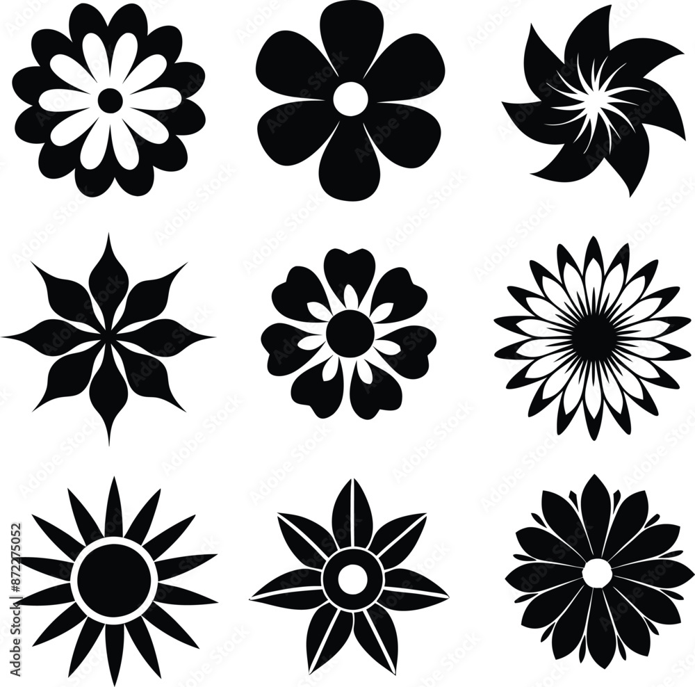 A Set of flower icon Silhouette Design with white Background A Set of flower icon Silhouette Design with white Background