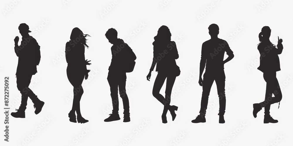 unrecognizable people silhouettes in different poses on isolated white background unrecognizable people silhouettes in different poses on isolated white background