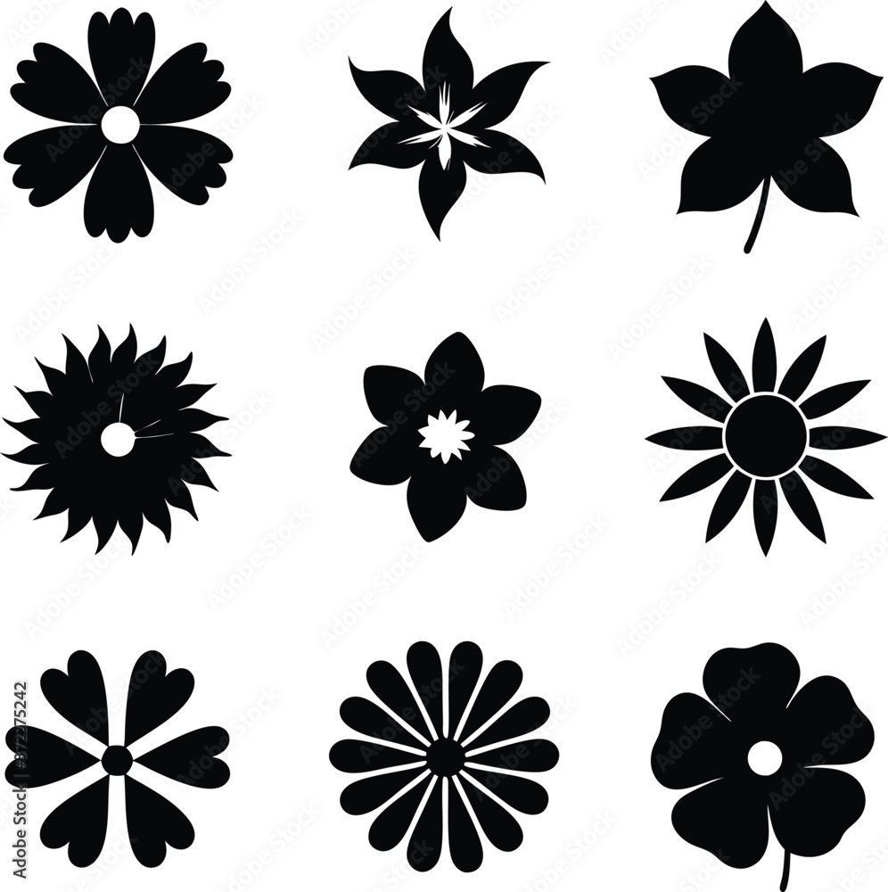 A Set of flower icon Silhouette Design with white Background A Set of flower icon Silhouette Design with white Background