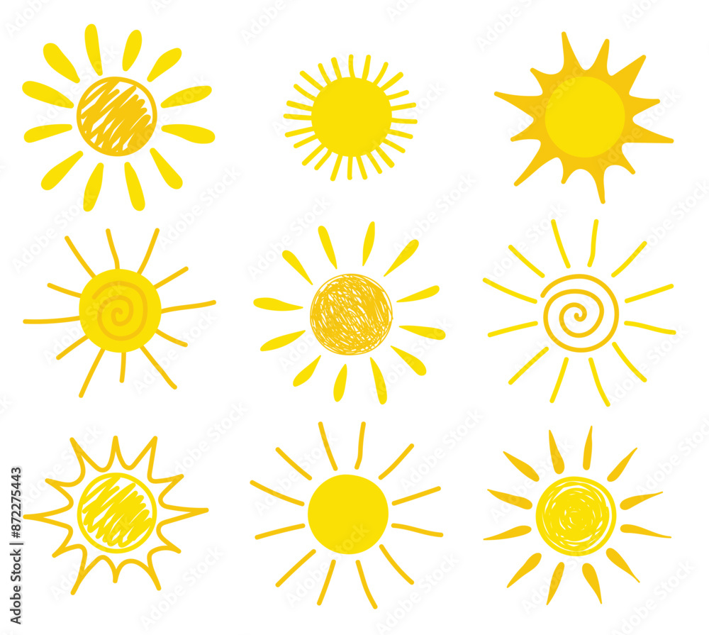 Cute hand drawn sun icon set. Vector illustration Cute hand drawn sun icon set. Vector illustration