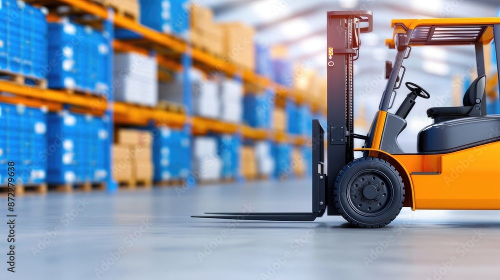 Forklift in Action Amidst Stacks of Blue Boxes Forklift in Action Amidst Stacks of Blue Boxes