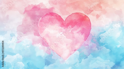 Watercolor Heart on Pink an...