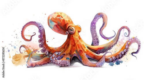 Watercolor Octopus with Col...