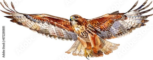 Watercolor Painting of a Red-tailed Hawk in Flight