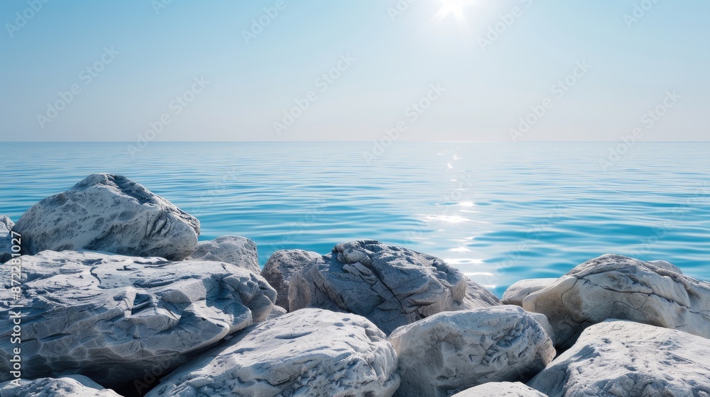 Tranquil Shoreline, Rugged Rocks, Serene Waterbody Tranquil Shoreline, Rugged Rocks, Serene Waterbody