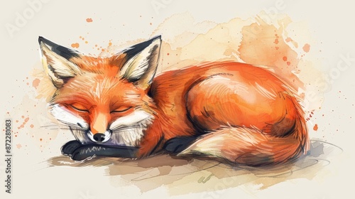 Watercolor Sleeping Fox Ill...