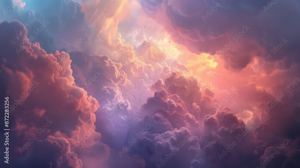 Stunning image of a dramatic cloudscape illuminated by a soft, ethereal light. Generative AI Stunning image of a dramatic cloudscape illuminated by a soft, ethereal light. Generative AI