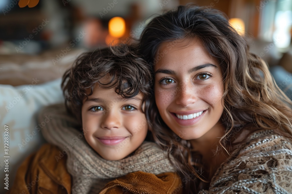 Loving Latin American Mother and Son Bonding at Home Loving Latin American Mother and Son Bonding at Home