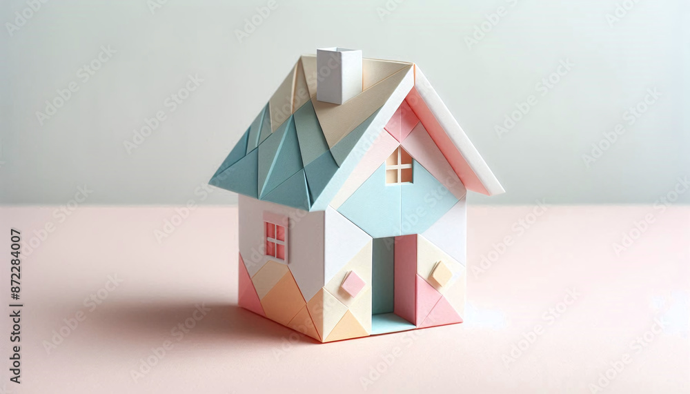 Pastel Paper Cardboard Toy House, 3D Illustration Pastel Paper Cardboard Toy House, 3D Illustration