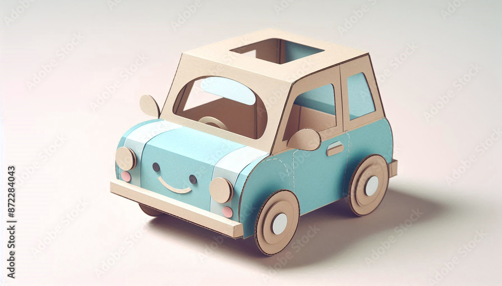 Pastel Paper Cardboard Toy Car, Lightweight 3D Illustration Pastel Paper Cardboard Toy Car, Lightweight 3D Illustration