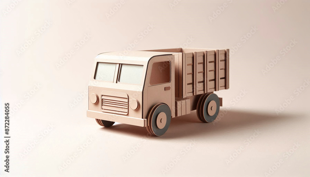 Pastel Paper Cardboard Toy Truck, 3D Illustration Pastel Paper Cardboard Toy Truck, 3D Illustration