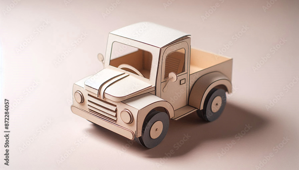 Pastel Paper Cardboard Toy Truck, 3D Illustration Pastel Paper Cardboard Toy Truck, 3D Illustration