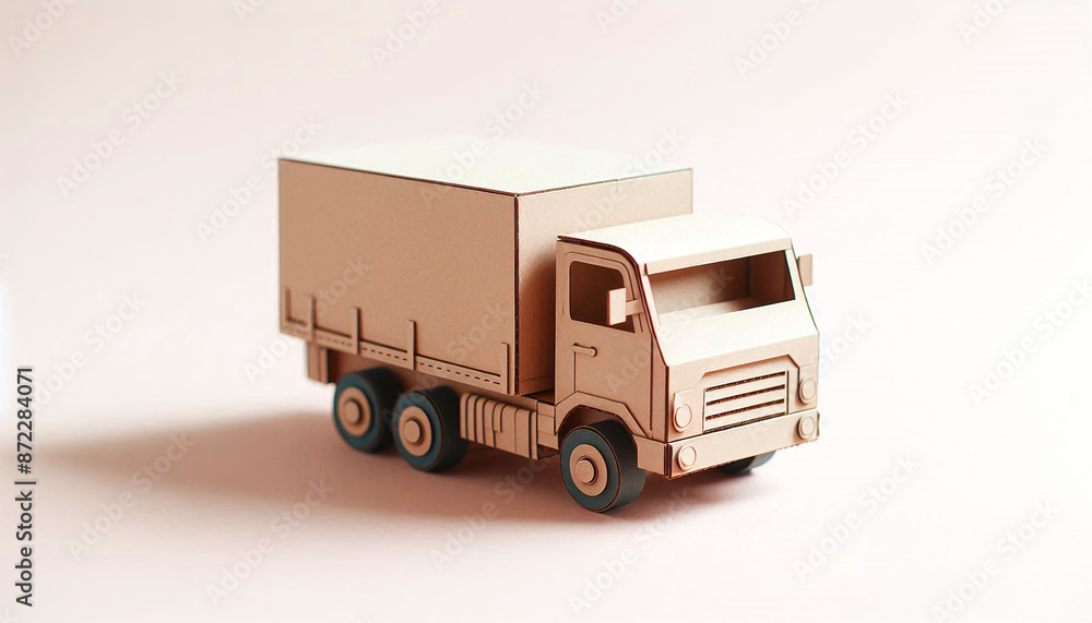 Pastel Paper Cardboard Toy Truck, 3D Illustration Pastel Paper Cardboard Toy Truck, 3D Illustration