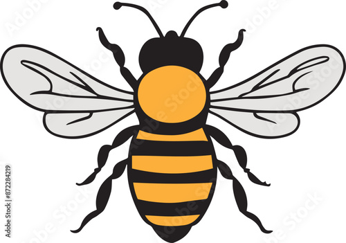Bee silhouette black vector flat illustration. Honey Bee icon, honey bee silhouette on white background.  black and white, silhouette bee collection. Vector illustration for drawing.