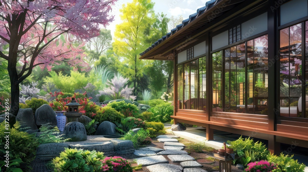 picturesque tea house with energy-efficient windows that frame the garden outside, creating a peaceful setting for guests while maintaining energy efficiency picturesque tea house with energy-efficient windows that frame the garden outside, creating a peaceful setting for guests while maintaining energy efficiency