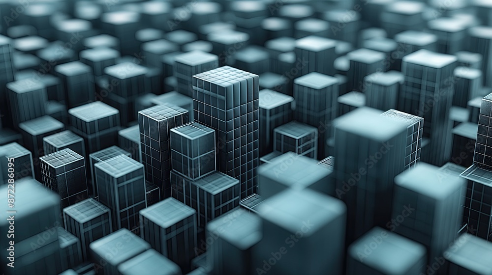 Fototapeta premium A large group of buildings towering above the ground, seemingly suspended in mid-air, creating a surreal urban landscape