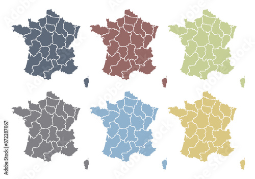 Mapa de Francia azul, rojo, verde, gris y amarillo