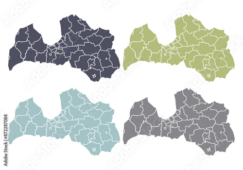 Mapa de Letonia negro, verde, azul y gris
