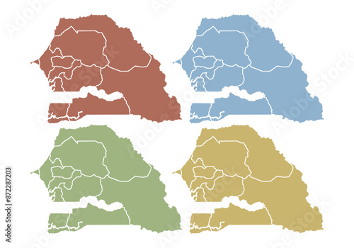 Mapa de Senegal rojo, azul, verde y amarillo