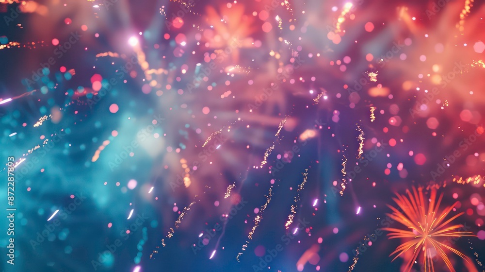 Obraz premium Vibrant fireworks burst against a twilight background, celebration in the air. Generative AI