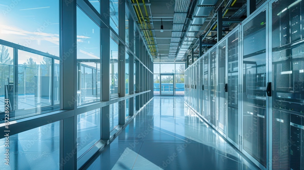 high-tech data center with energy-efficient windows that help maintain critical temperature controls while reducing energy consumption high-tech data center with energy-efficient windows that help maintain critical temperature controls while reducing energy consumption