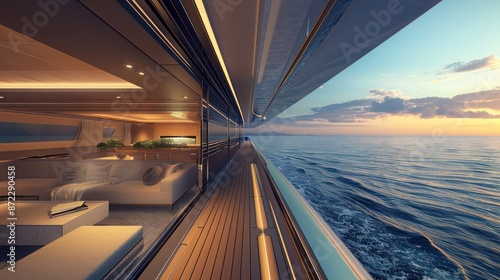 luxury yacht with specially designed energy-efficient windows that provide panoramic ocean views and withstand harsh marine conditions, ensuring a comfortable voyage