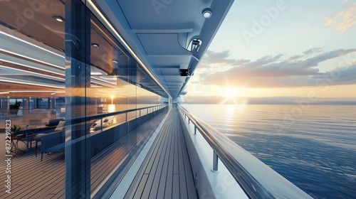 luxury cruise ship equipped with energy-efficient windows that reduce solar heat gain, maintaining comfortable temperatures and providing clear sea views