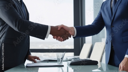 Wallpaper Mural Two happy diverse professional business men executive leaders shaking hands at office meeting. Smiling businessman standing greeting partner with handshake. Leadership, trust, partnership concept. Torontodigital.ca