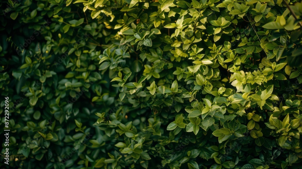 A close-up view of vibrant green foliage in a garden setting. The leaves are dense and layered, creating a textured and visually appealing background.
