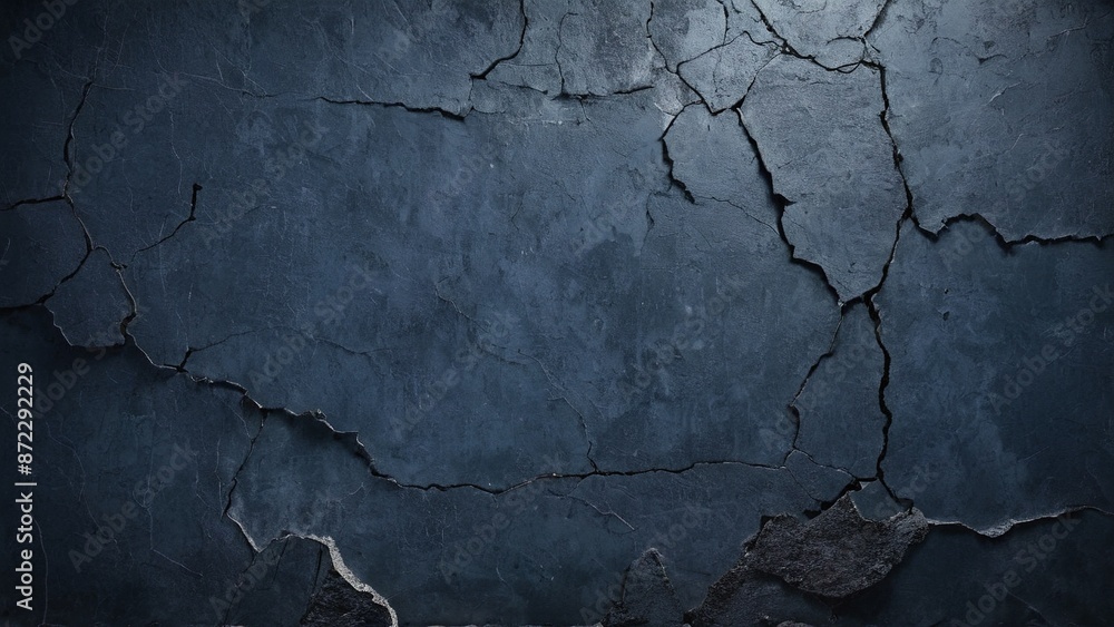 Obraz premium A dark blue wall made of concrete showing multiple cracks on the surface