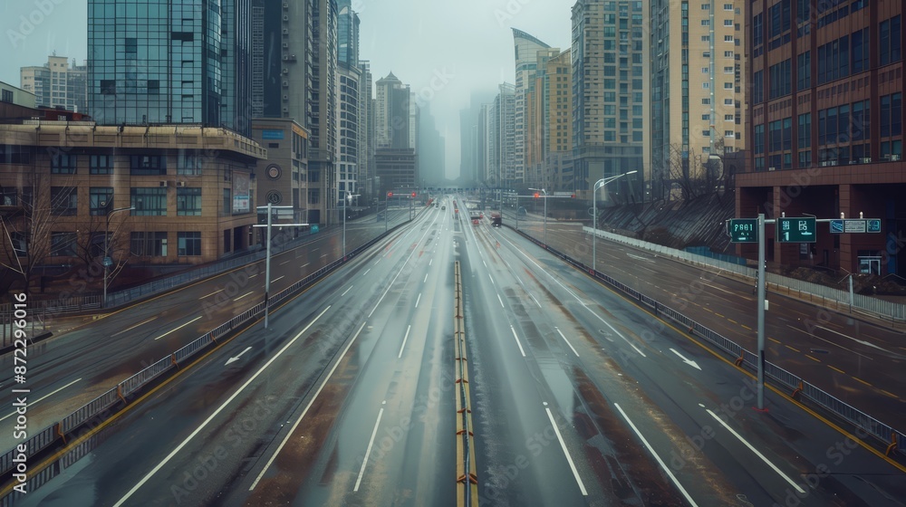 Fototapeta premium An empty highway stretching through the city