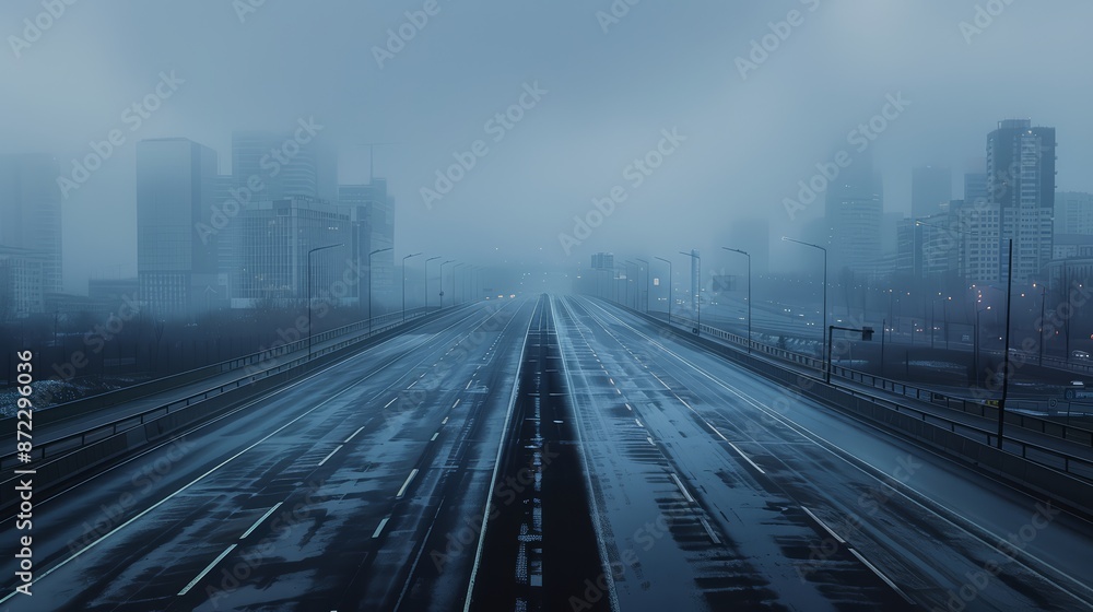 An empty highway stretching through the city An empty highway stretching through the city