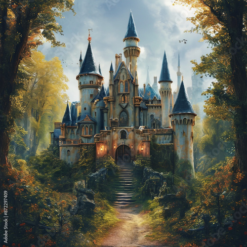Wallpaper Mural background illustration of a royal castle in a fantasy natural landscape Torontodigital.ca