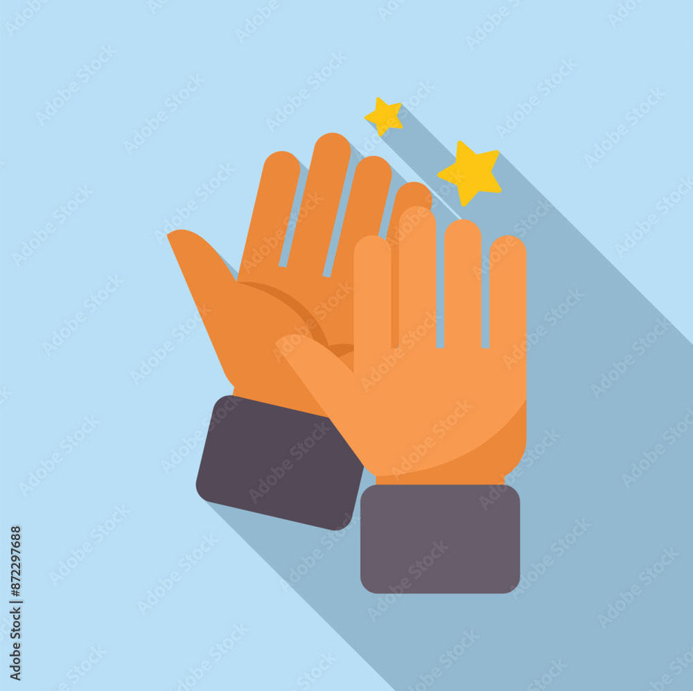 Two hands giving high five with stars appearing next to them on blue background Two hands giving high five with stars appearing next to them on blue background