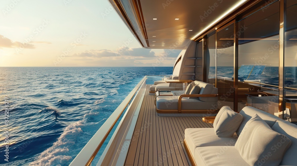 Fototapeta premium luxury yacht cabin with specialized energy-efficient windows that withstand harsh marine environments while offering clear ocean views
