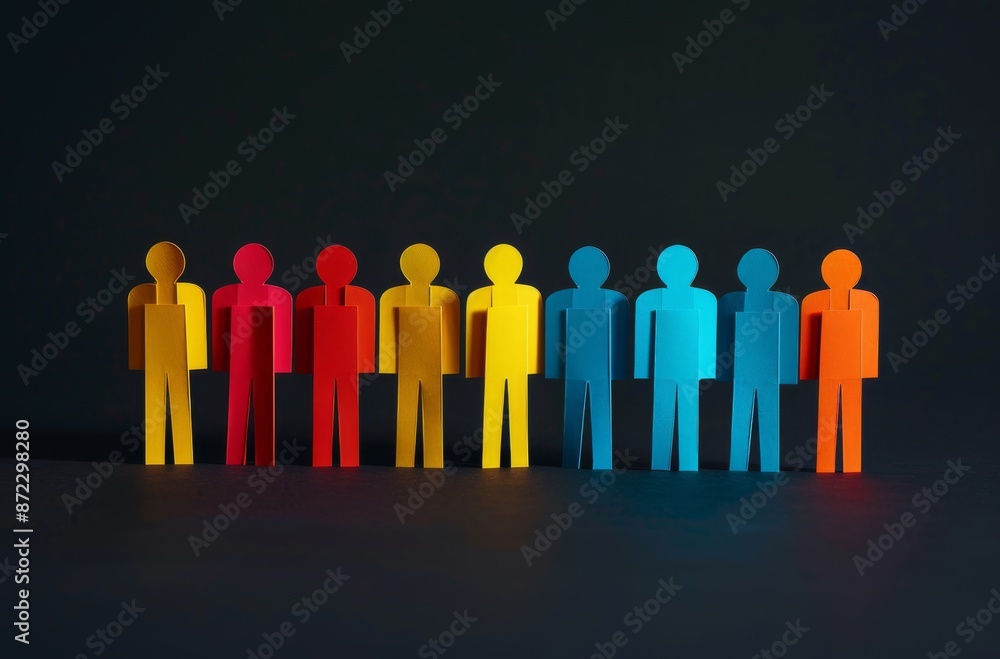 A vibrant display of colorful paper people in a circle on a black background, symbolizing unity, inclusion, and cultural diversity A vibrant display of colorful paper people in a circle on a black background, symbolizing unity, inclusion, and cultural diversity
