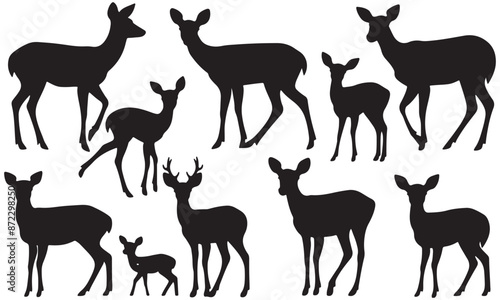 Set of deer silhouettes. Roe deer silhouettes set. Roe deer icons set. Vector illustration

 photo