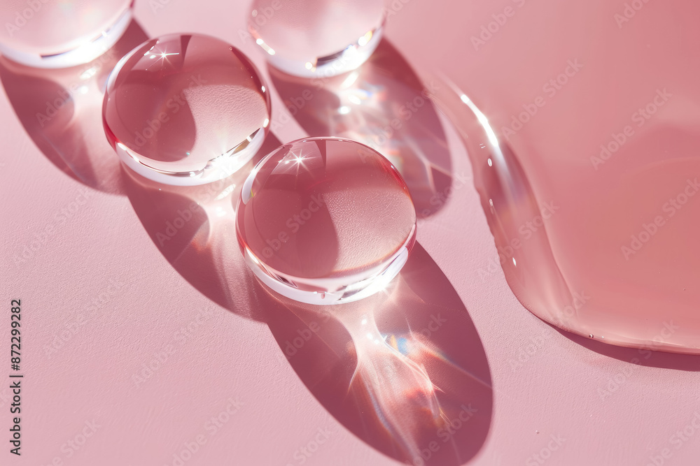 pink background with reflective water droplets creating serene and minimalist aesthetics pink background with reflective water droplets creating serene and minimalist aesthetics