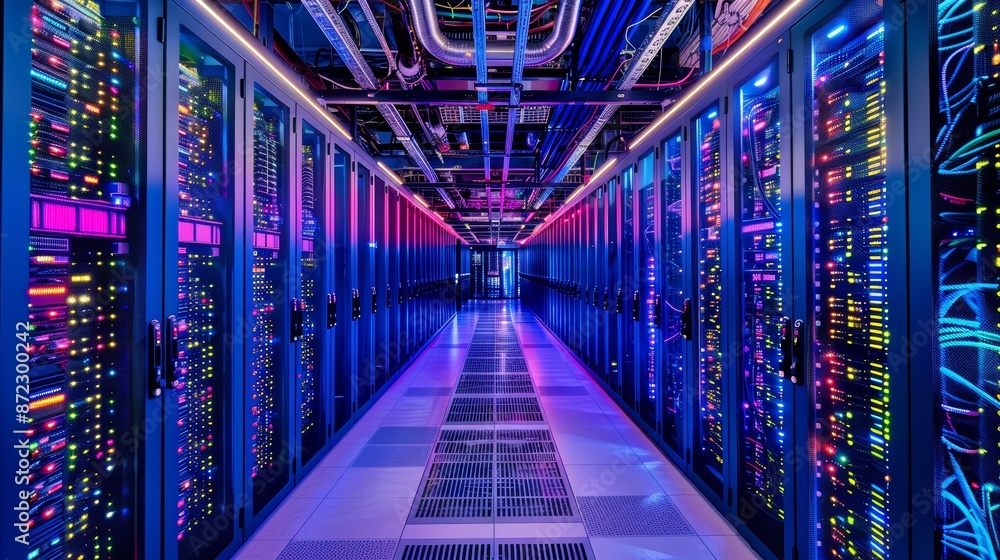 Obraz premium An image of a high-tech data center aisle