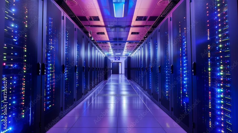 Fototapeta premium An image of a high-tech data center aisle