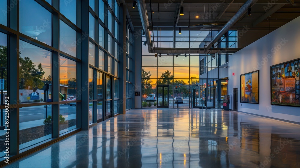 community arts center with dynamic energy-efficient windows that adjust to provide the perfect lighting for various art installations and performances, enhancing visitor experience community arts center with dynamic energy-efficient windows that adjust to provide the perfect lighting for various art installations and performances, enhancing visitor experience