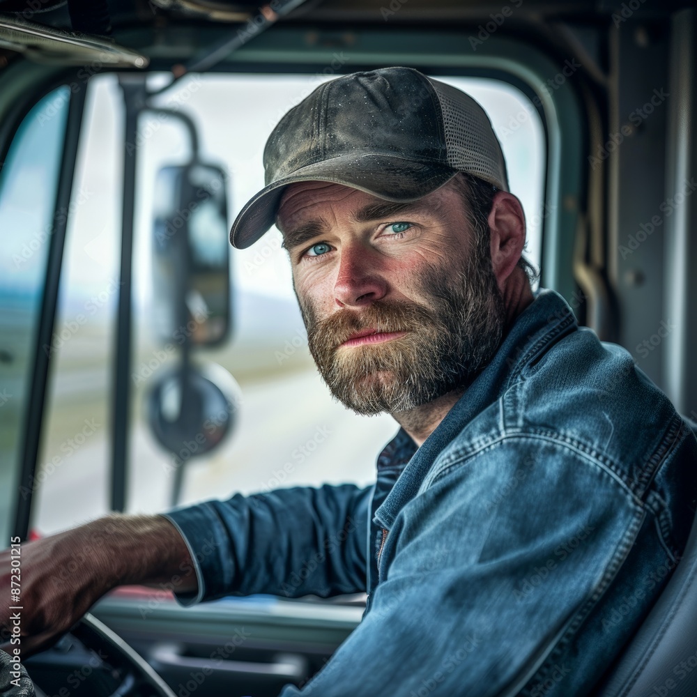 Contemplative Truck Driver During Sunrise Drive Contemplative Truck Driver During Sunrise Drive