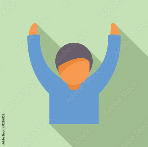 Young man is raising his arms in the air, celebrating a victory