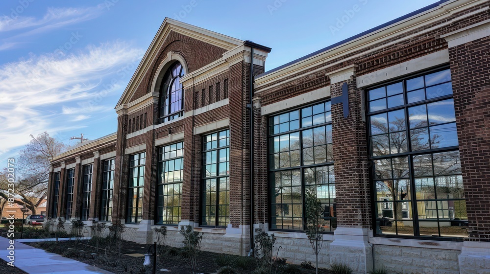 Fototapeta premium historic building retrofitted with energy-efficient windows that maintain the aesthetic integrity while providing modern thermal performance