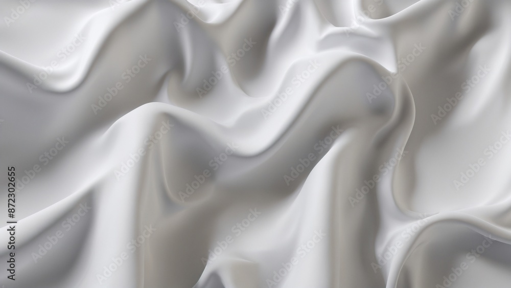 Fototapeta premium A close-up photo of luxurious white silk fabric with a subtle shimmer. The soft, flowing folds create an elegant abstract pattern, perfect for backgrounds, design projects
